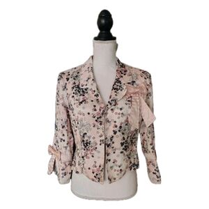 Floral Pink Blazer with Bow Accents